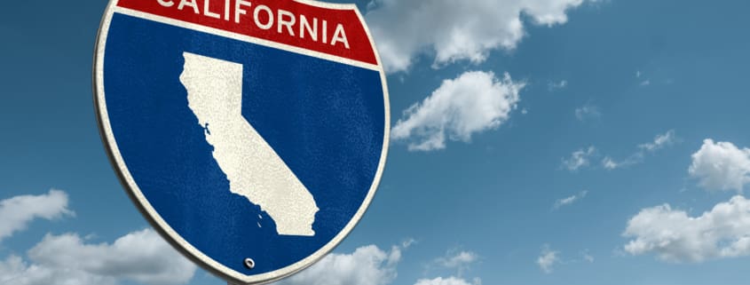 California - Interstate roadsign illustration with the map of California